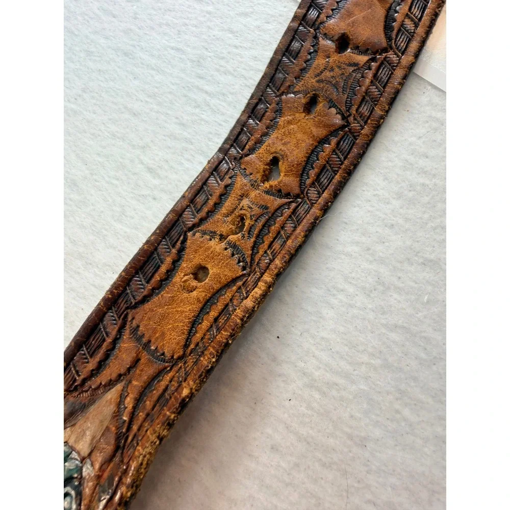 Vintage Hand Tooled Leather Belt Classic Cars Painted Personalize BOB Brown 1990